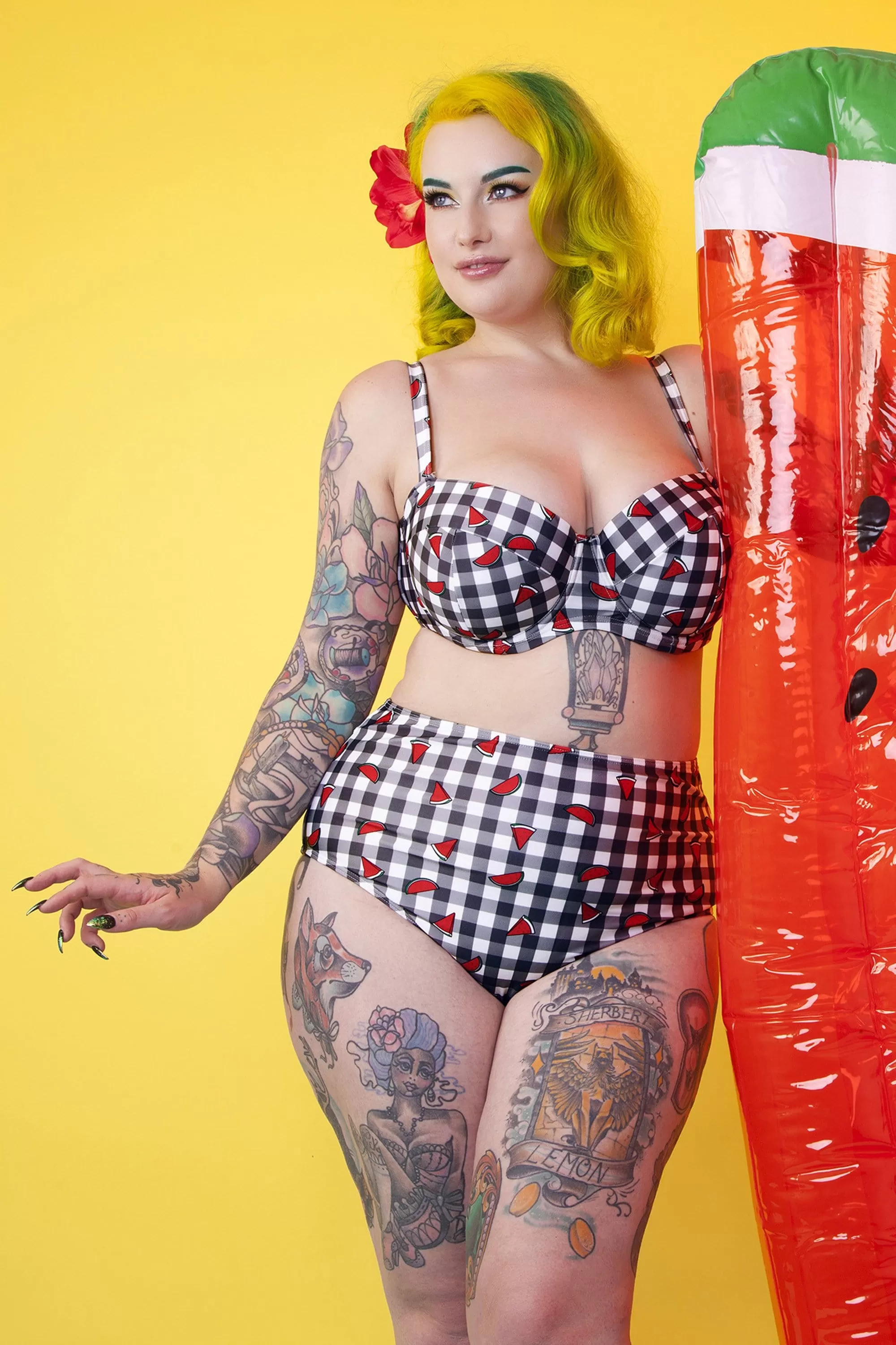 Collectif Melon Gingham High waist brief