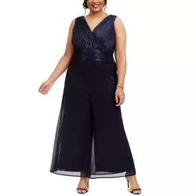 Connected Apparel Womens Plus Metallic Surplice Jumpsuit