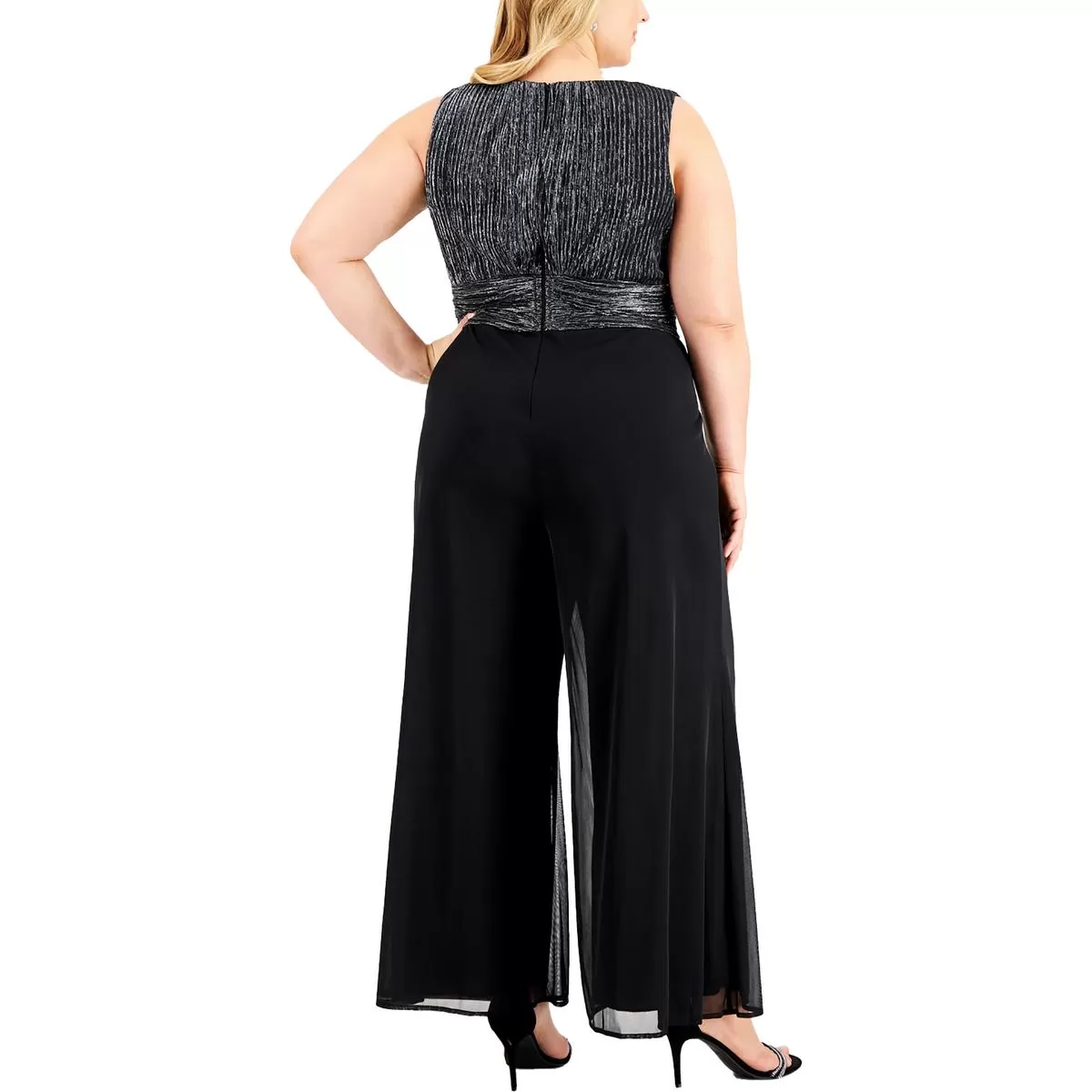 Connected Apparel Womens Plus Metallic Surplice Jumpsuit