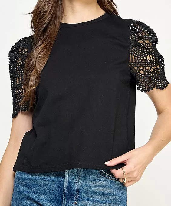 Crochet Sleeve Top - Black