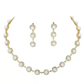 Crystal Rhinestone Pearl Flower Collar Necklace