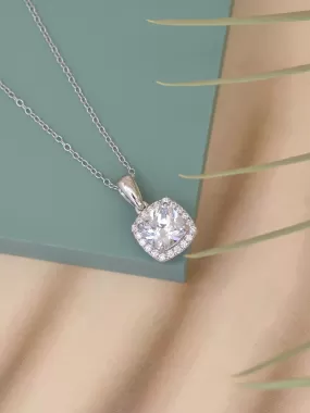 Cushion Cut 1.5 Carat American Diamond Pendant With 925 Silver Chain