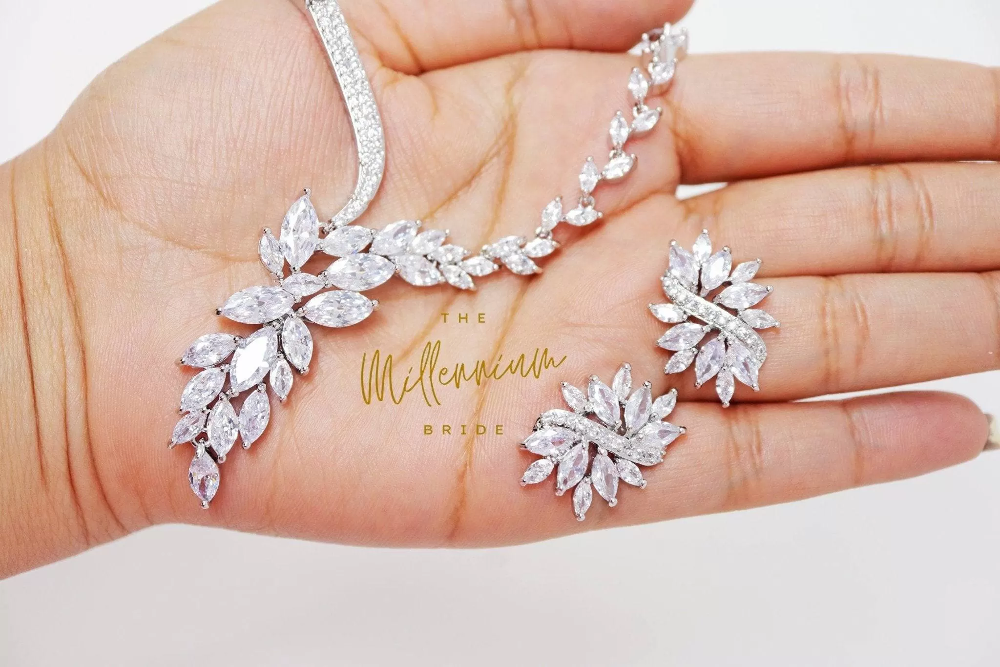 Diamond/ Swarovski Crystal Leaves, Long Bridal Jewelry, Bridal Earrings And Necklace, Crystal Bridal Earrings, Statement Earrings