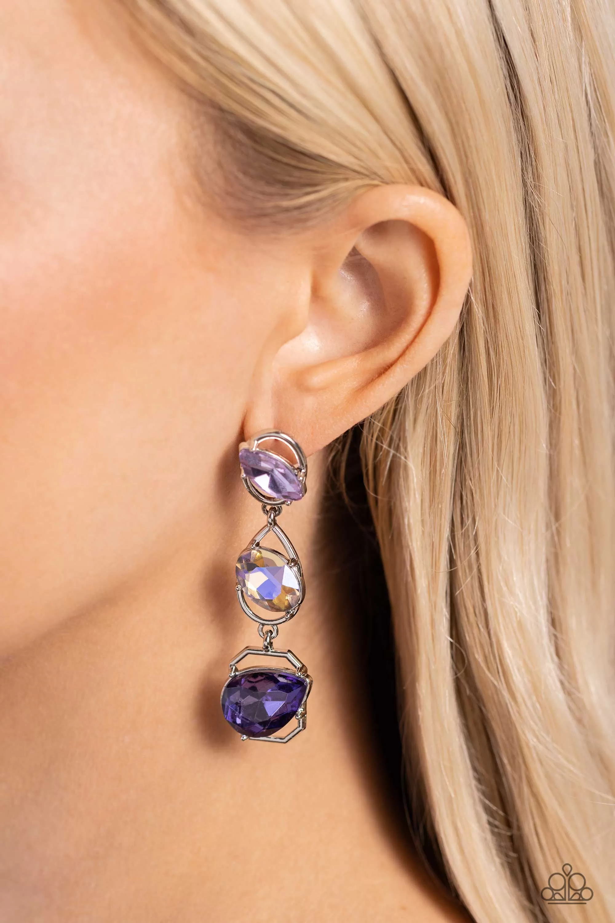 Dimensional Dance Purple Rhinestone Earrings - Paparazzi Accessories