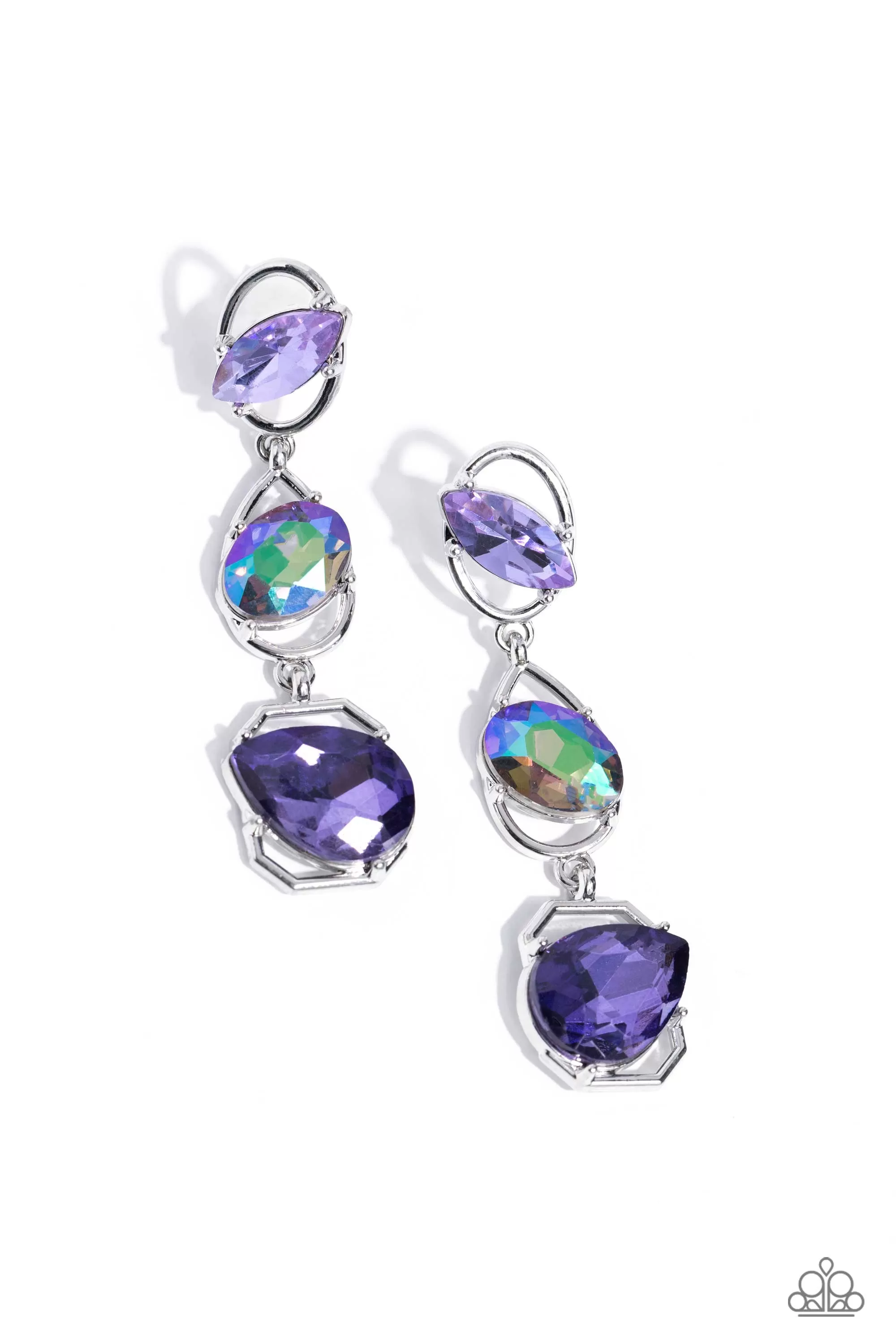 Dimensional Dance Purple Rhinestone Earrings - Paparazzi Accessories