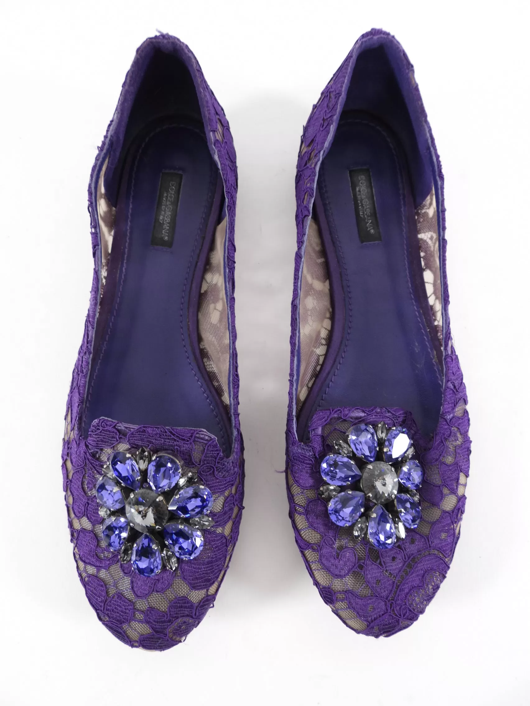 Dolce & Gabbana Purple Lace Crystal Flat Shoes - 40