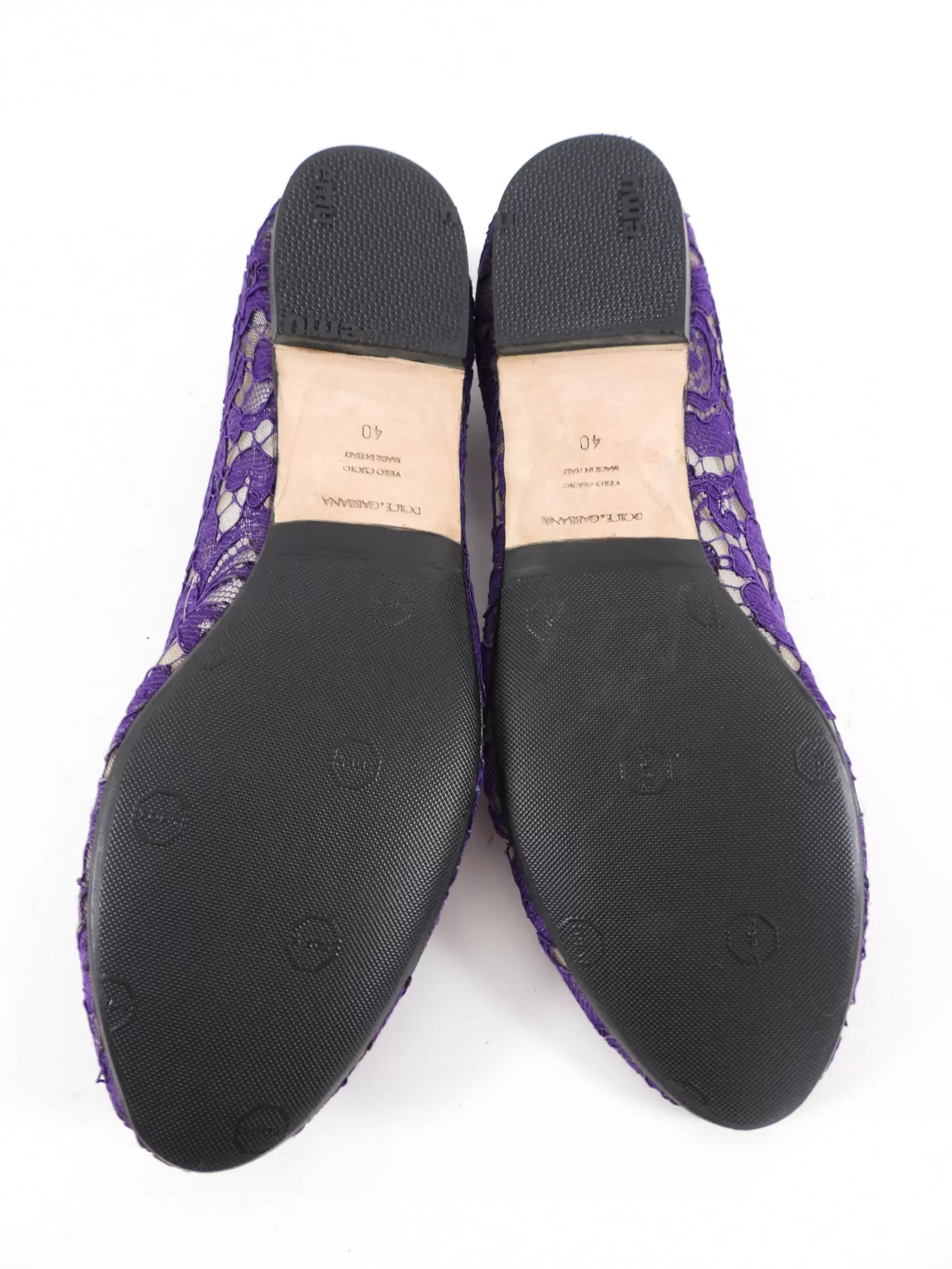 Dolce & Gabbana Purple Lace Crystal Flat Shoes - 40