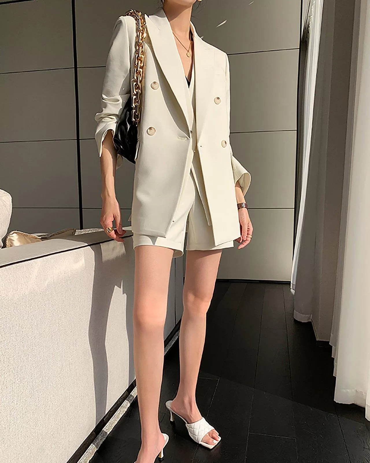 Double Breasted Blazer & Vest & Shorts Three-Piece Set