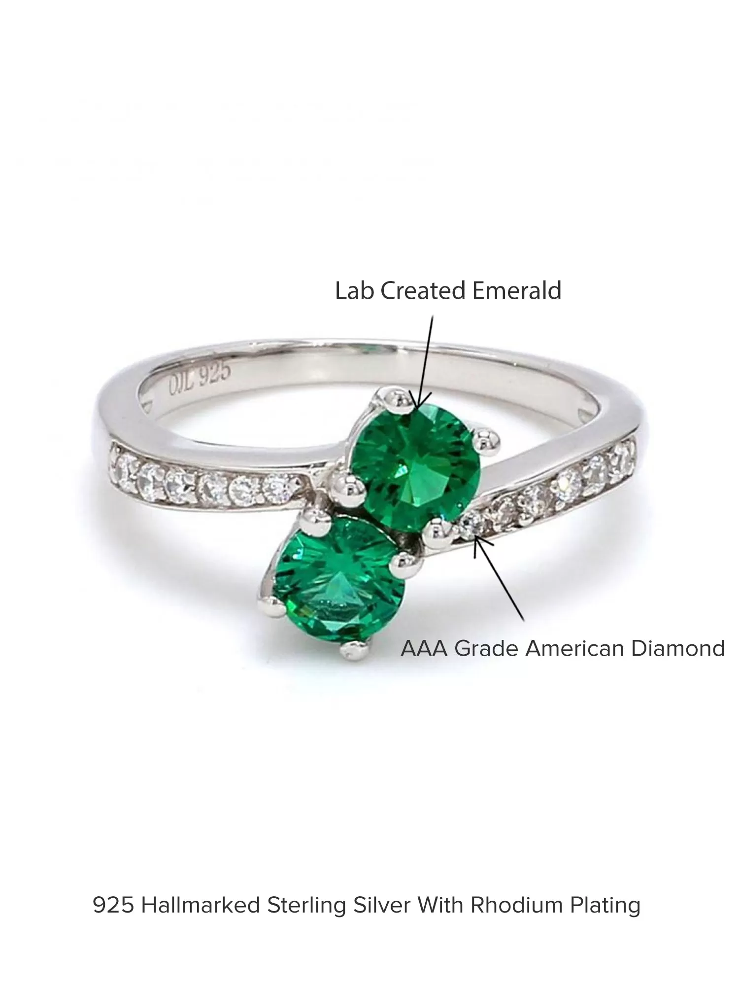 Double Solitaire Emerald Silver Ring