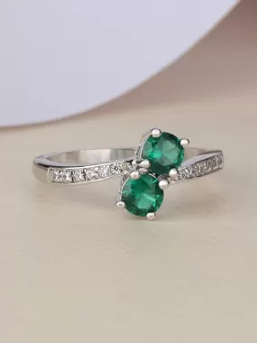 Double Solitaire Emerald Silver Ring