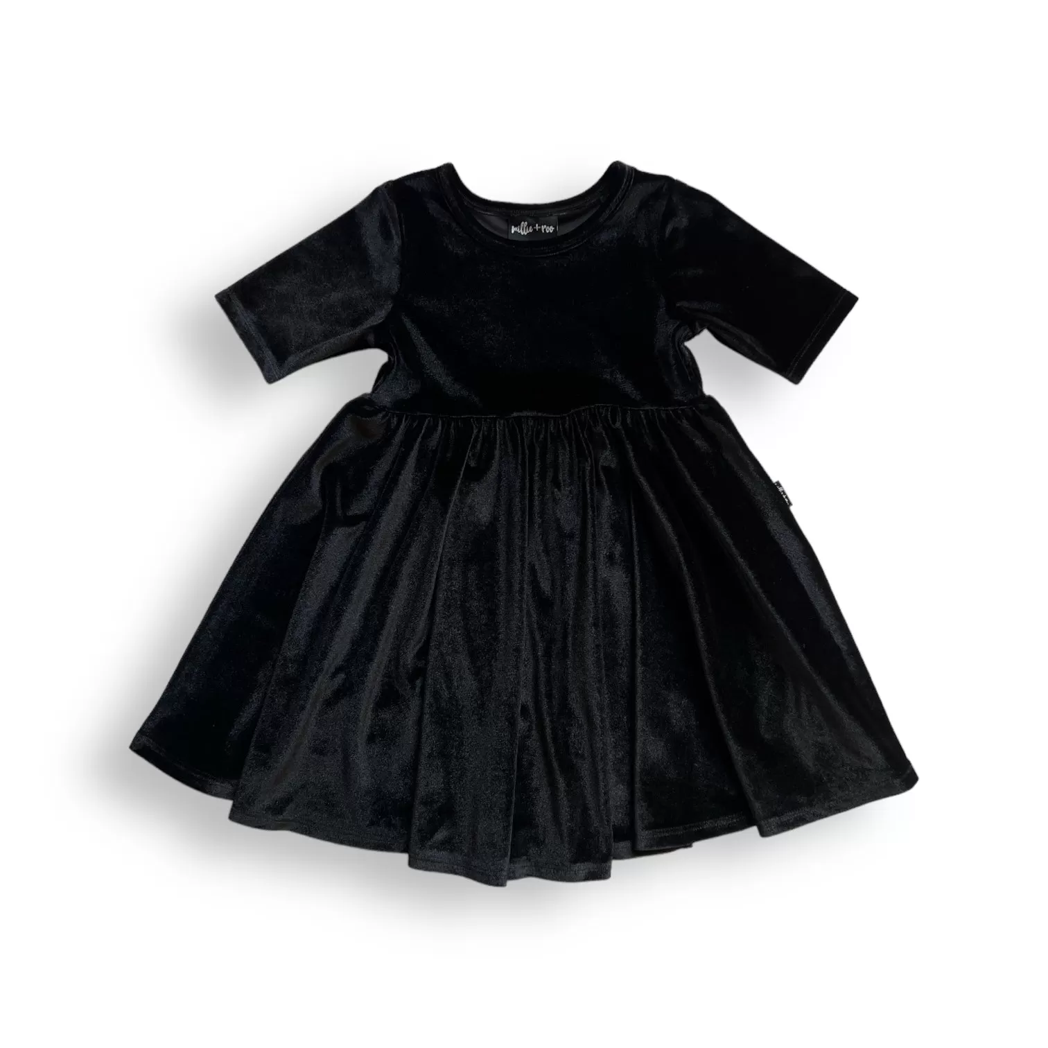 DRESS MID SLEEVE- Onyx Stretch Velvet Twirl Dress