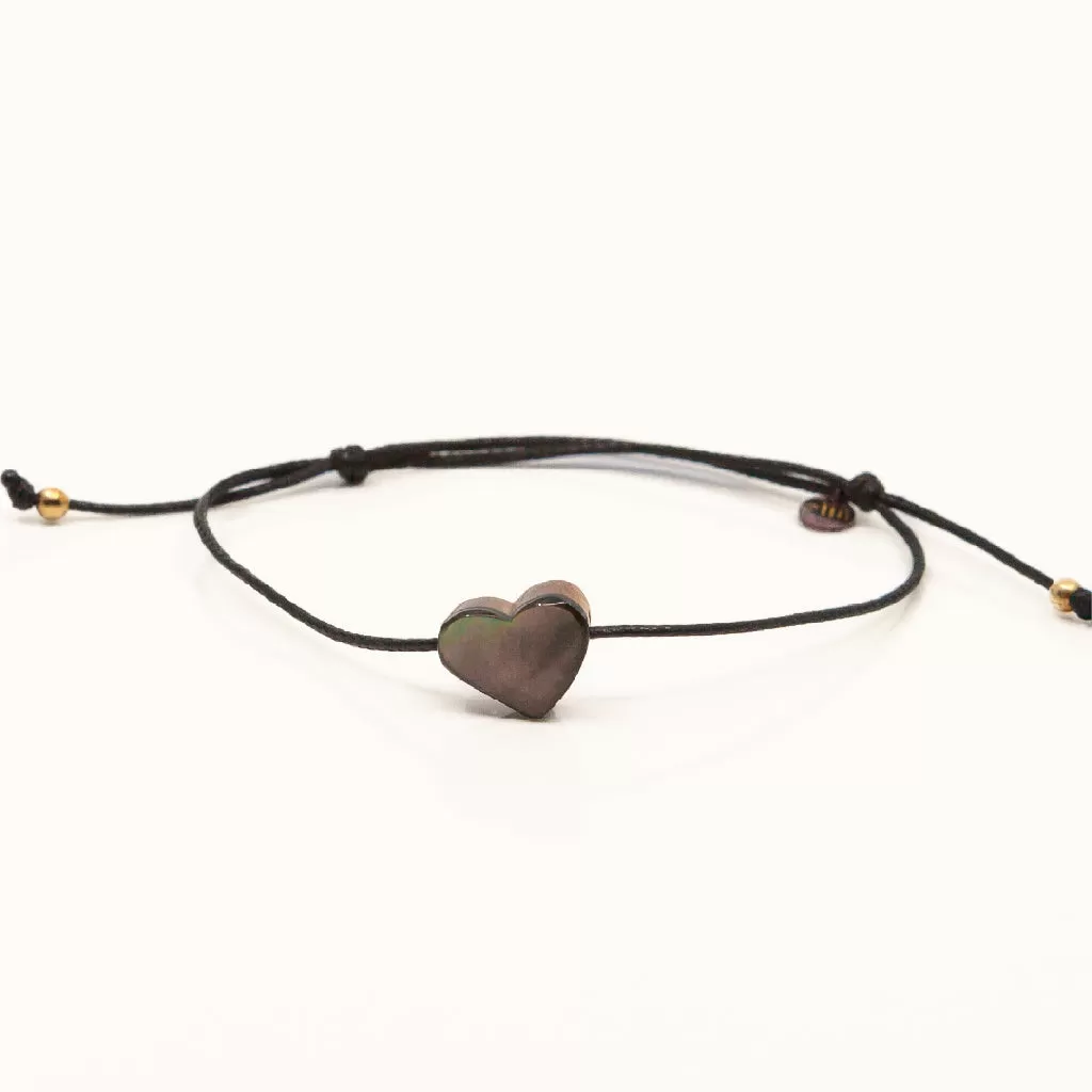 Driftwood and Black Lip Shell Heart on Wax Cord