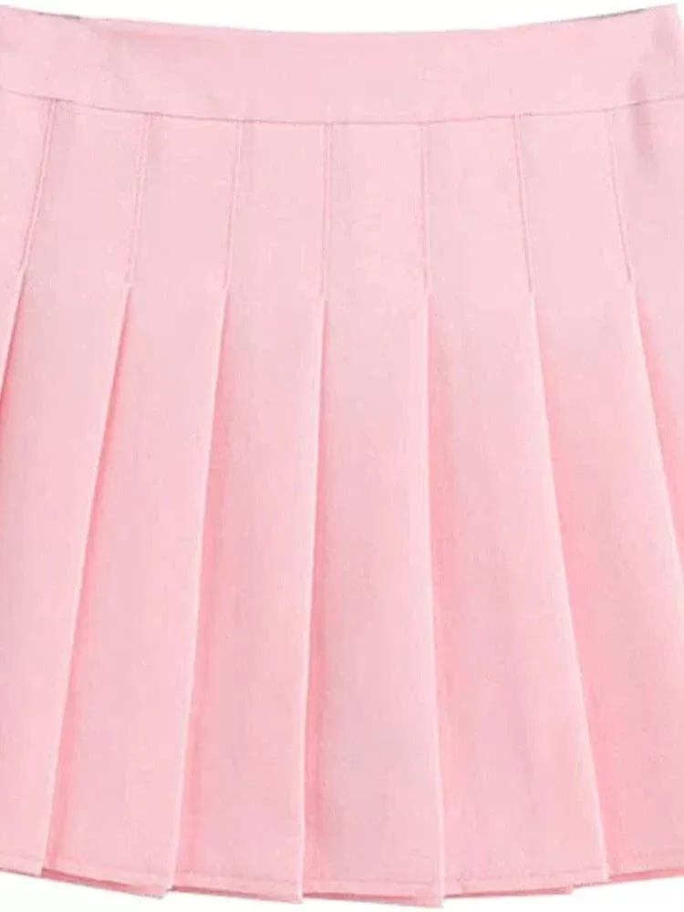 Elegant Pleated Cotton Blend Women's Mini Skirt - Navy/Pink/Black/Coffee - Perfect for Parties and Evenings S M L