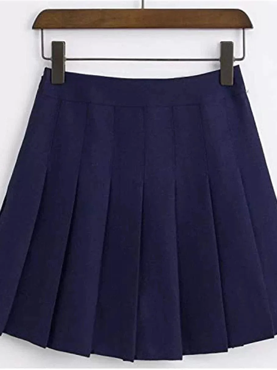 Elegant Pleated Cotton Blend Women's Mini Skirt - Navy/Pink/Black/Coffee - Perfect for Parties and Evenings S M L