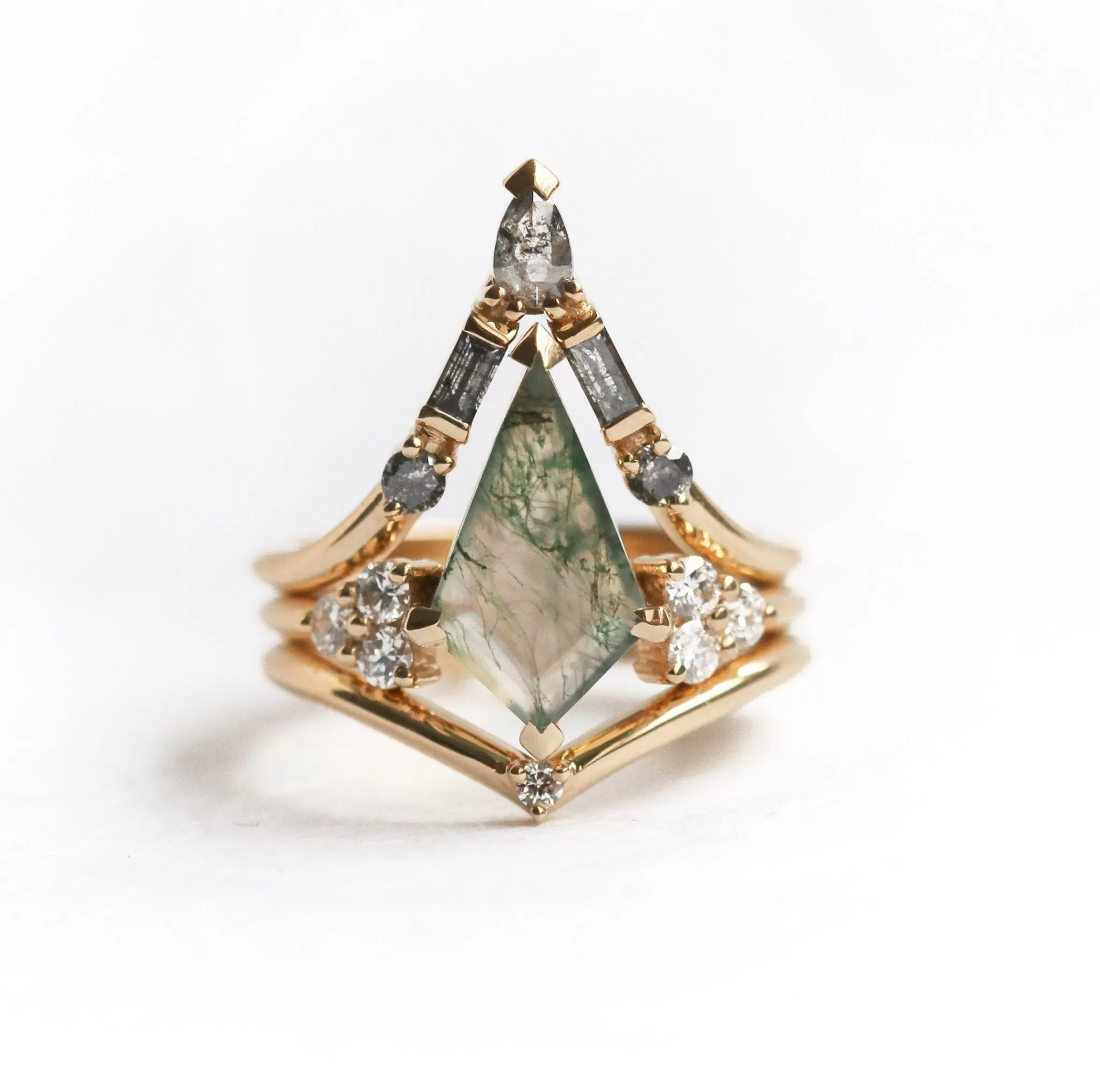 Ella Moss Agate And Diamond Three Ring Set