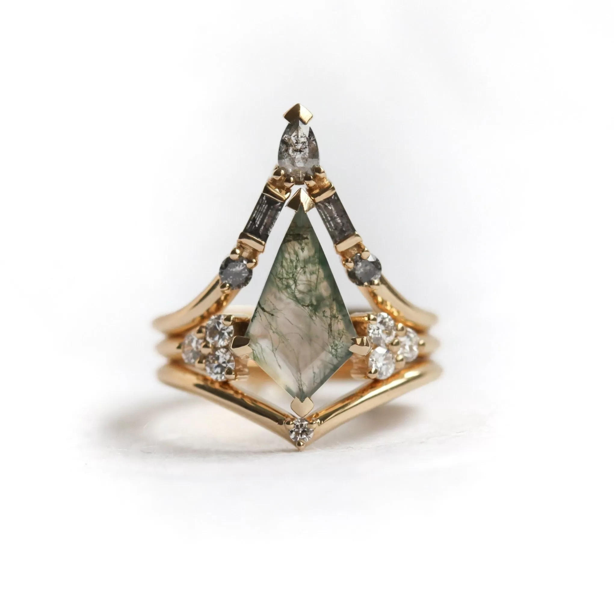 Ella Moss Agate And Diamond Three Ring Set