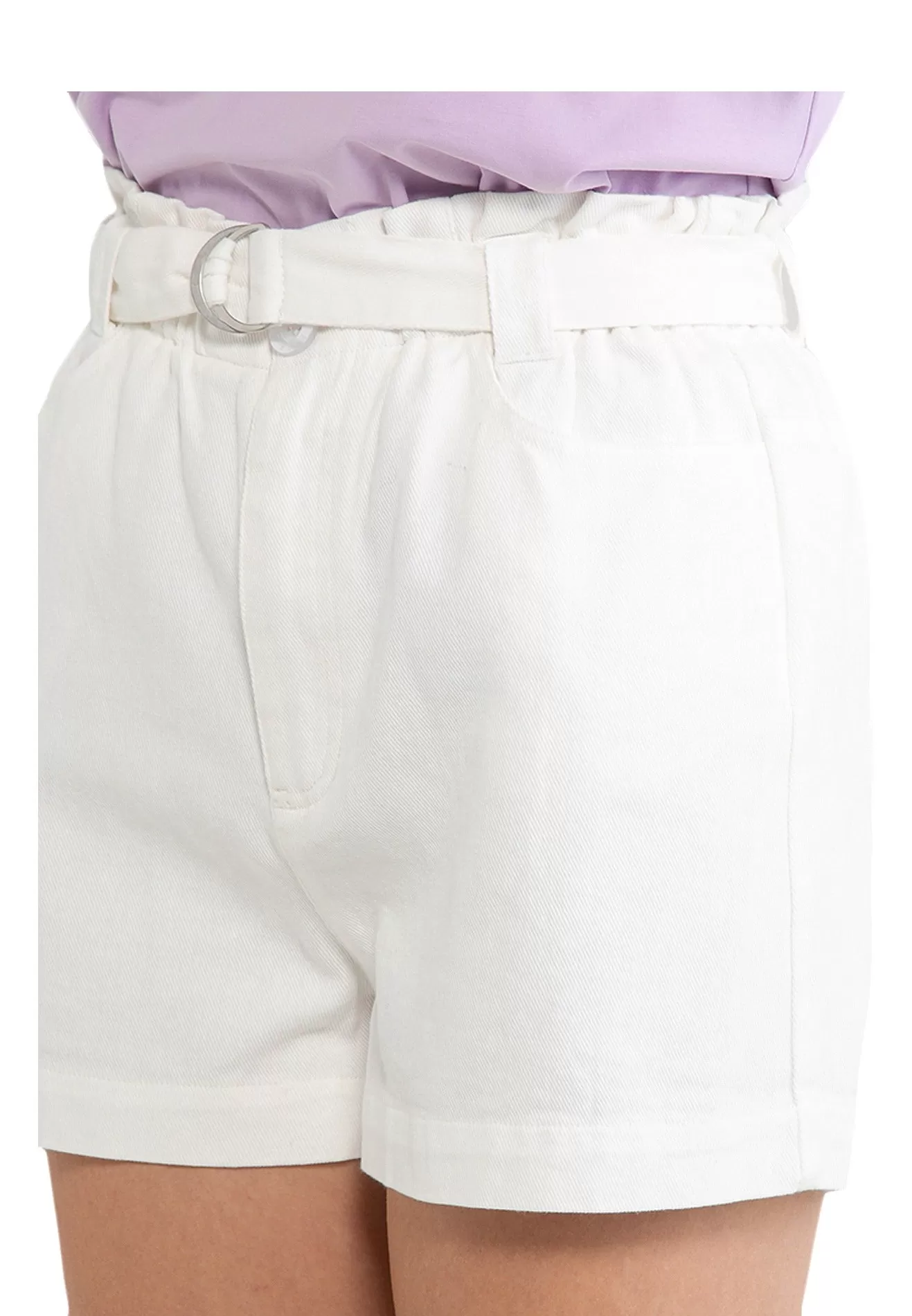 ELLE Apparel Belted Cotton Twill Tailored Shorts