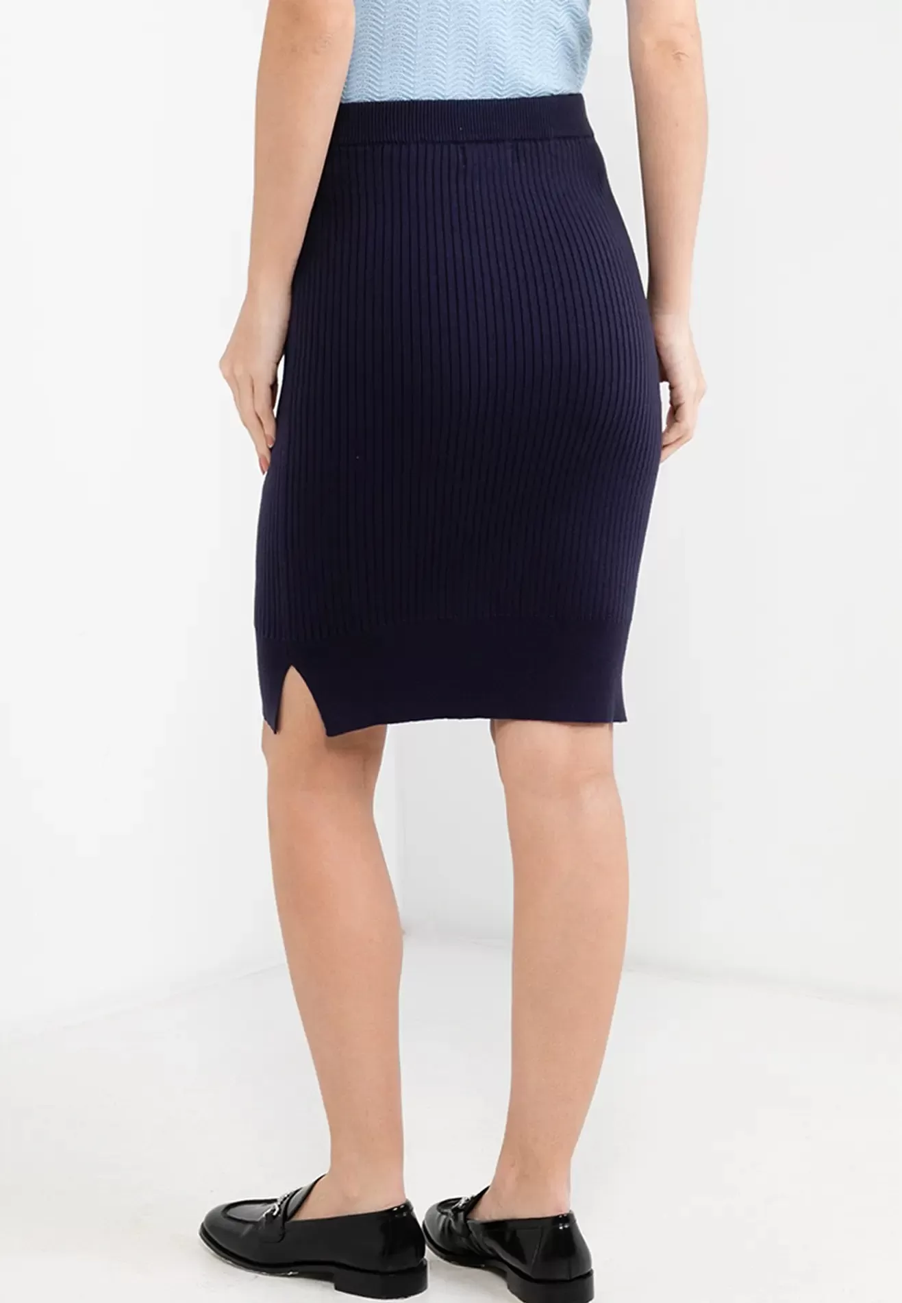 ELLE Apparel Ribbed Knit Side Slit Pencil Skirt