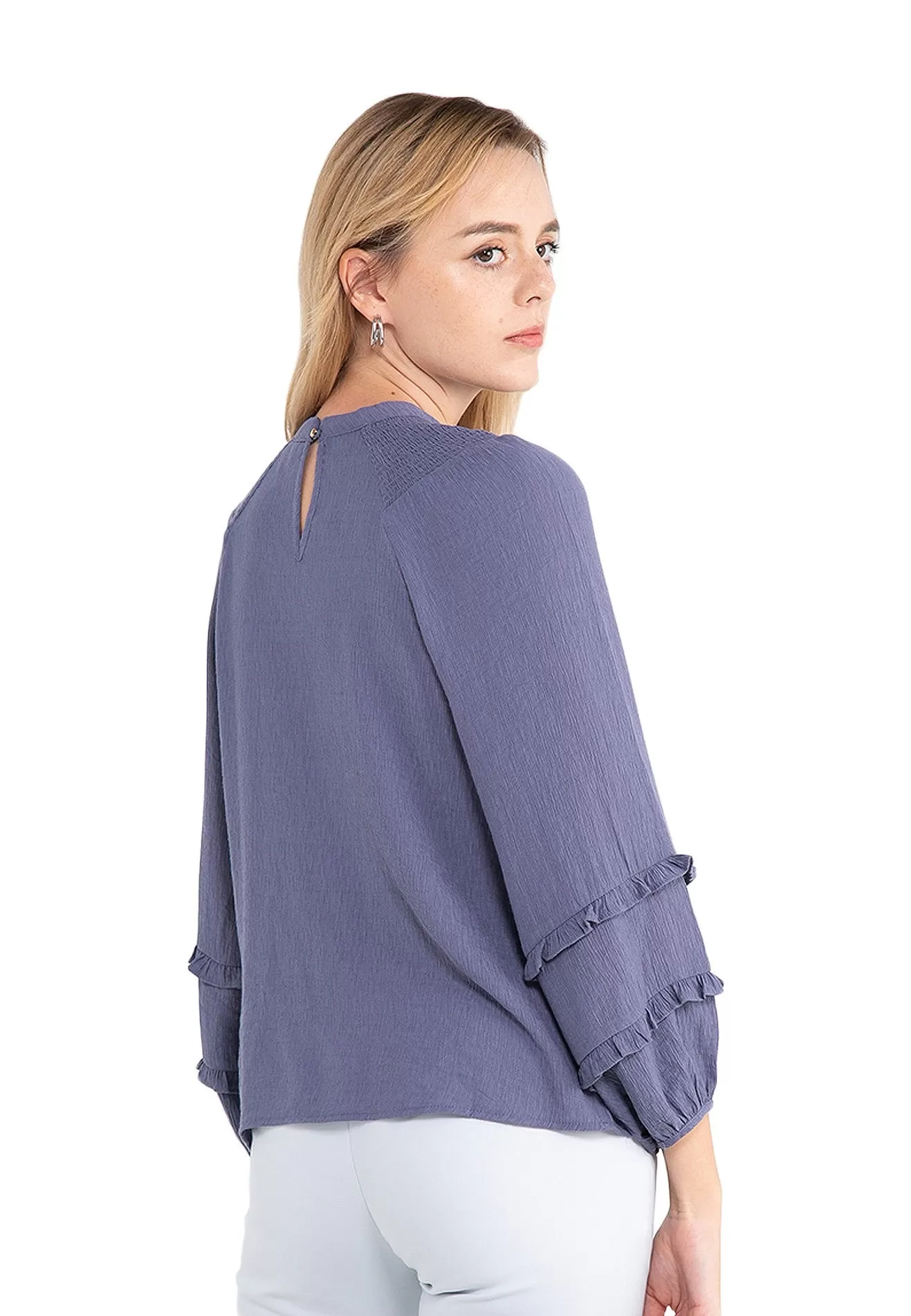 ELLE Apparel Ruffle Detail Long Sleeves Blouse