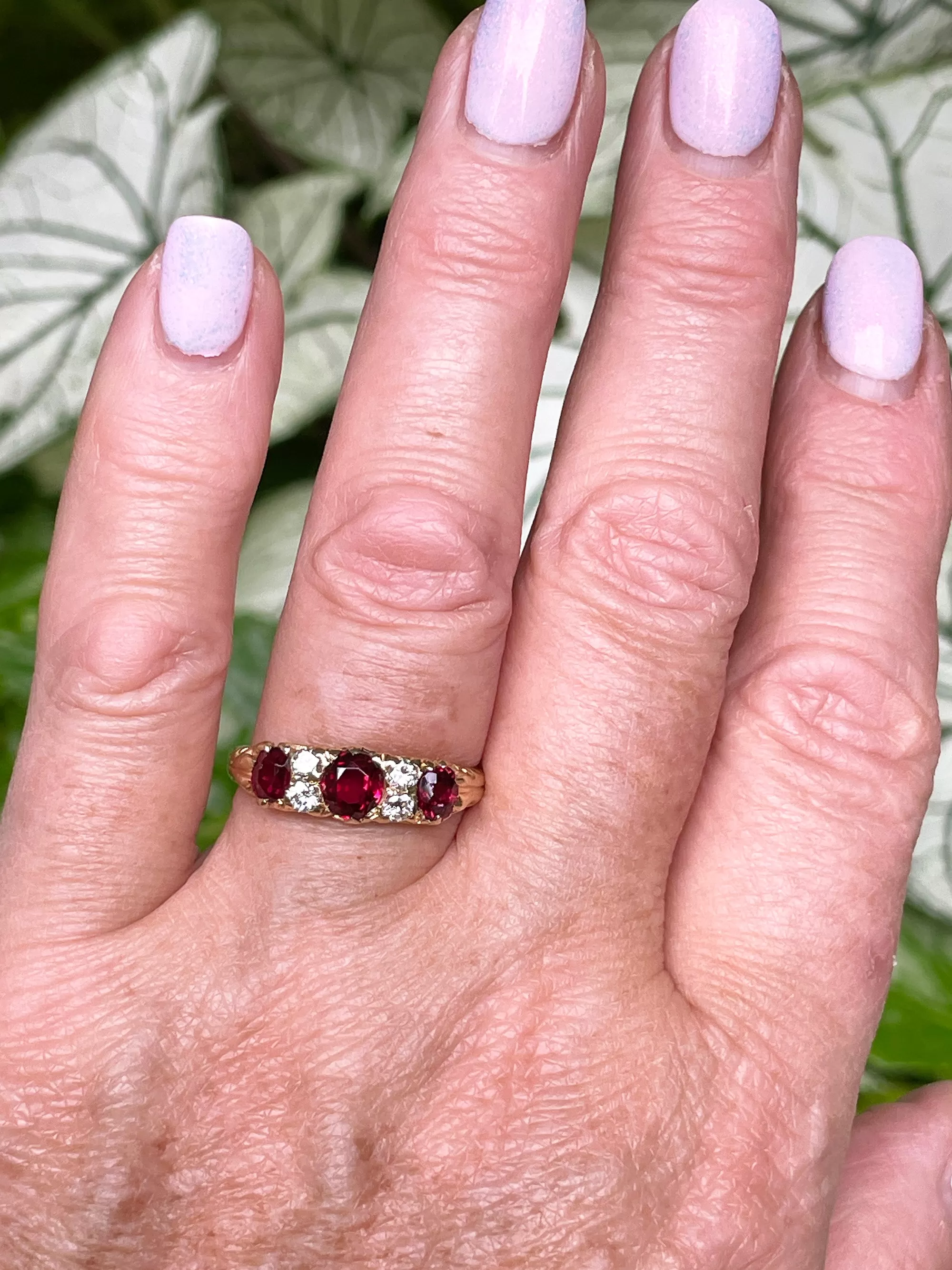 English GIA NO HEAT Vintage 2.20ct Pigeon Blood Red Ruby Trilogy Diamond 18k Gold Ring