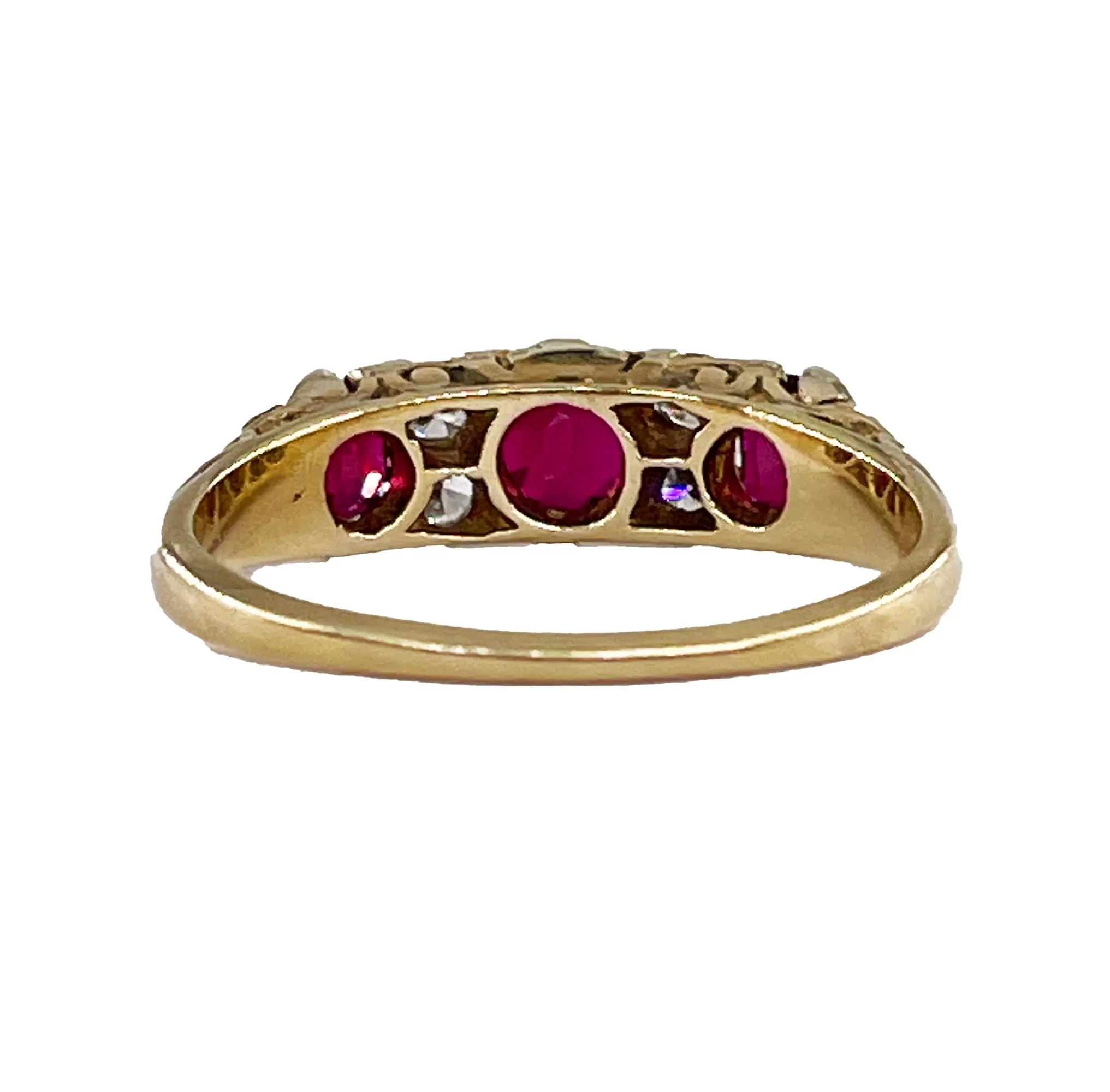 English GIA NO HEAT Vintage 2.20ct Pigeon Blood Red Ruby Trilogy Diamond 18k Gold Ring