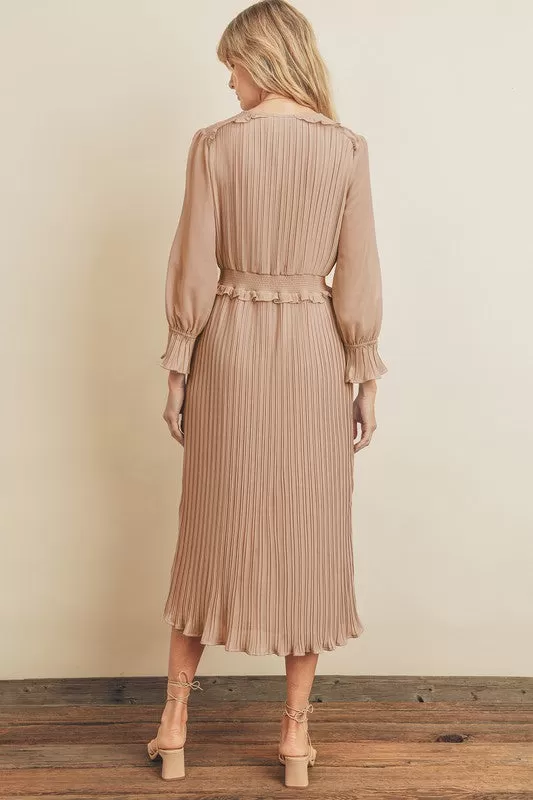 Esmae Pleated Midi Dress in Mocha