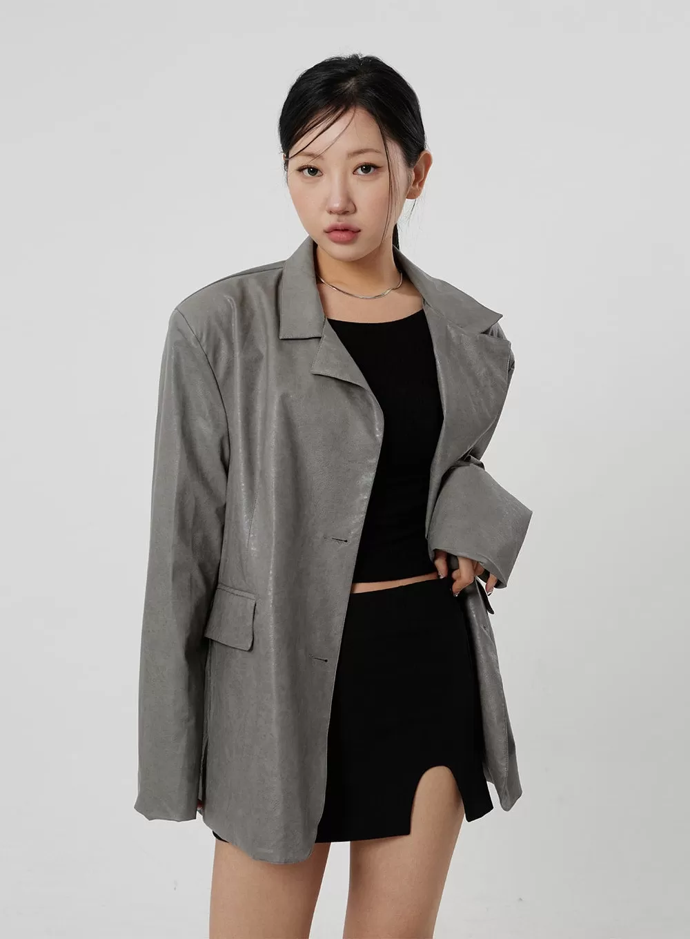 Faux Leather Oversized Jacket CF306