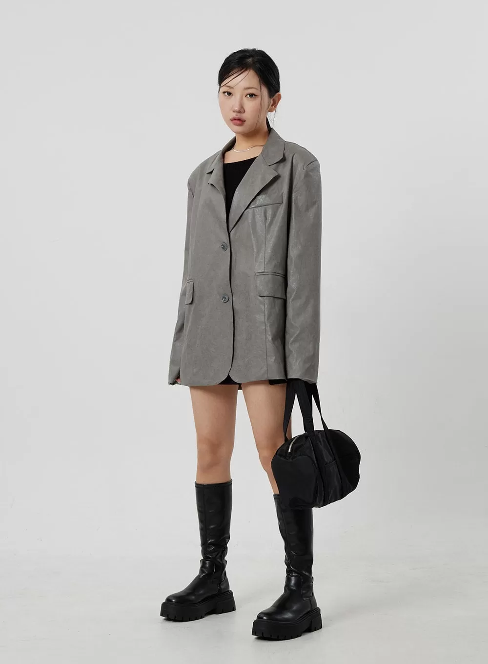 Faux Leather Oversized Jacket CF306