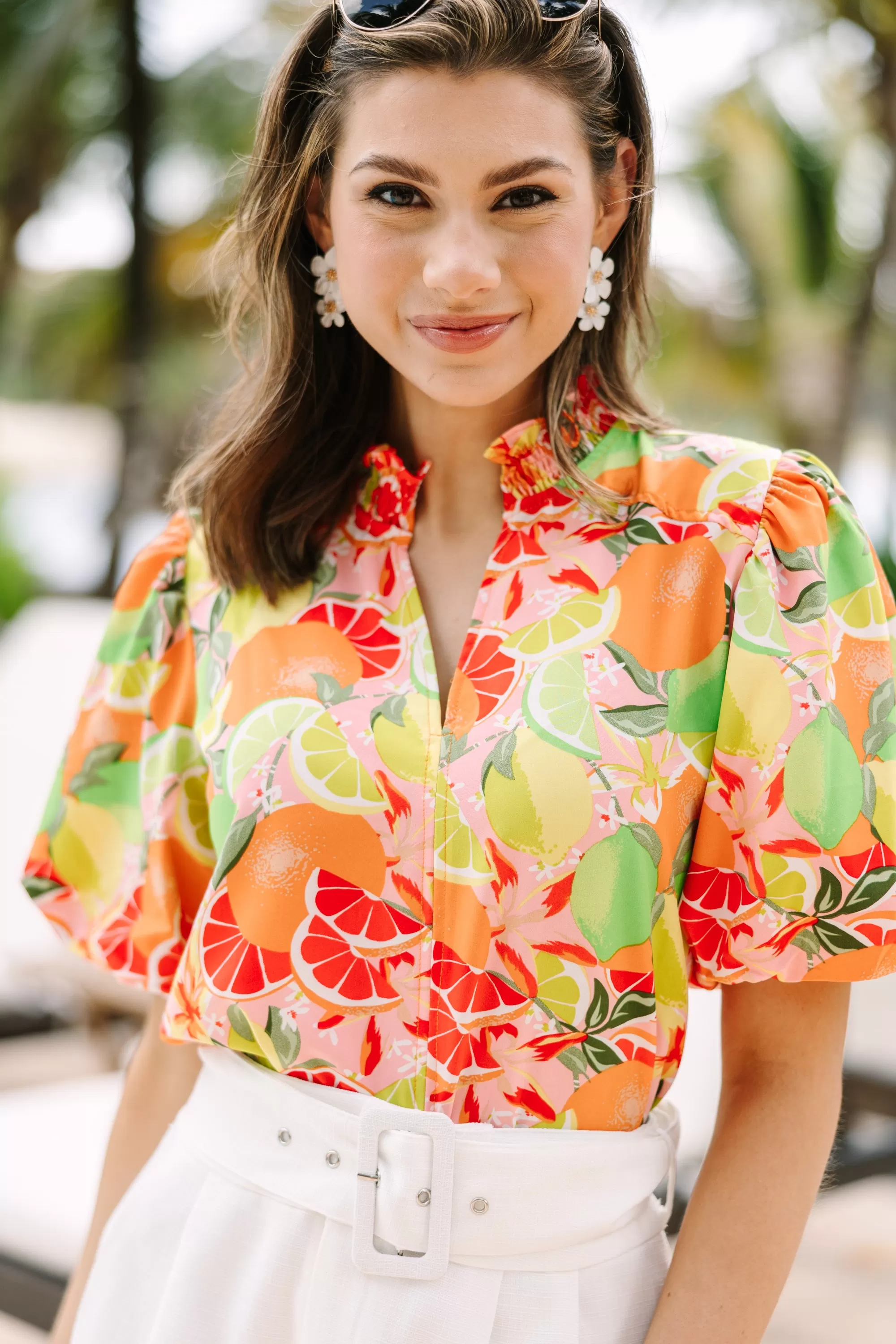 Find You Well Orange Citrus Printed Blouse