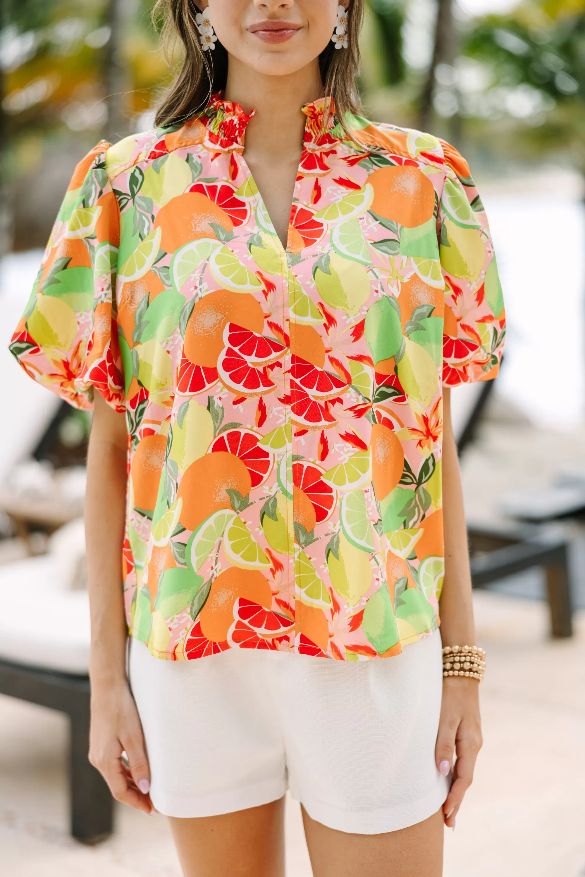 Find You Well Orange Citrus Printed Blouse