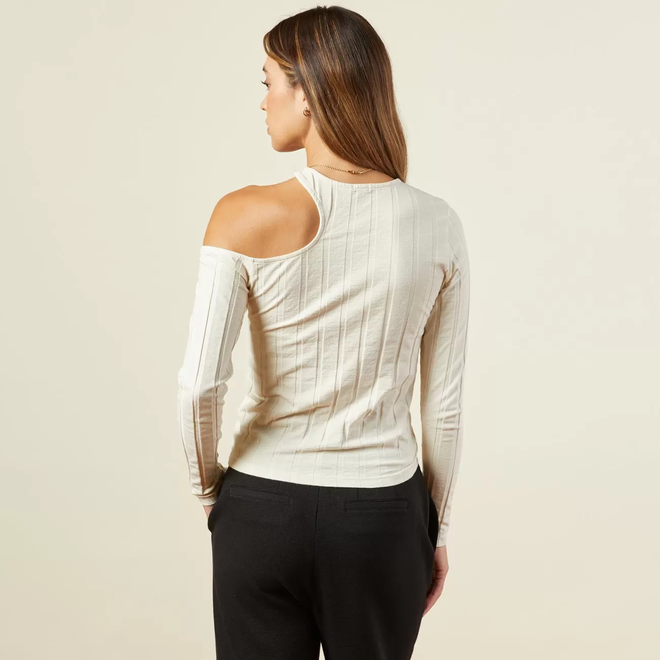 Flat Rib Asymmetric Long Sleeve