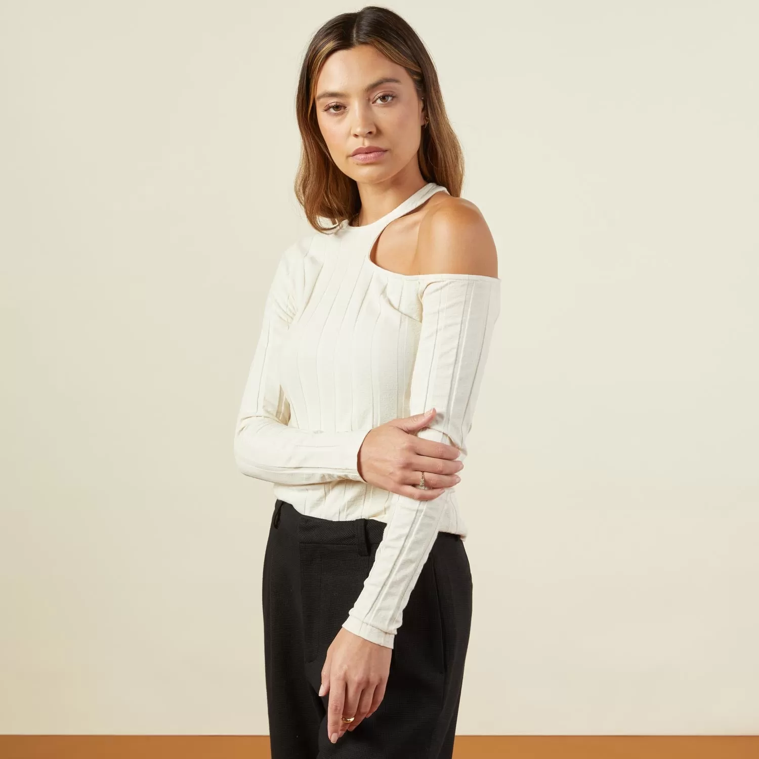 Flat Rib Asymmetric Long Sleeve