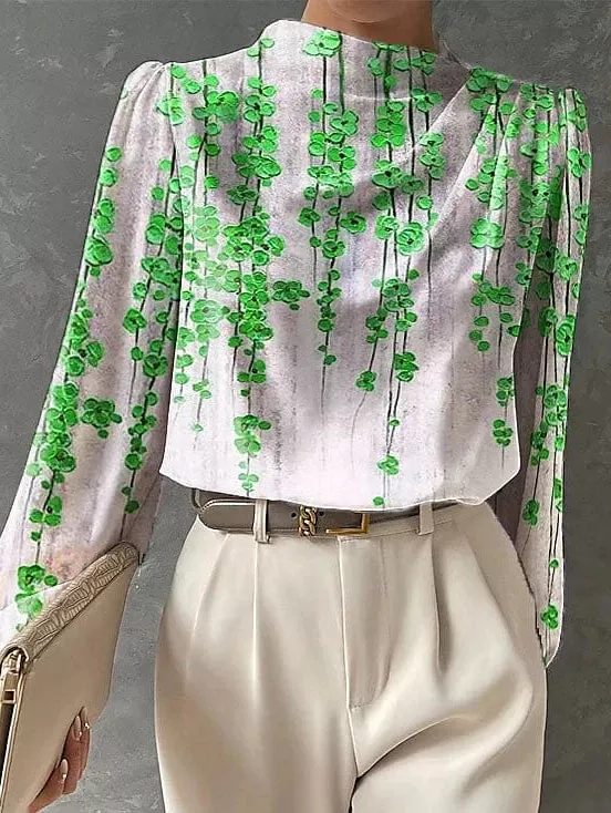 Floral Print Long Sleeve Women's Blouse for Work