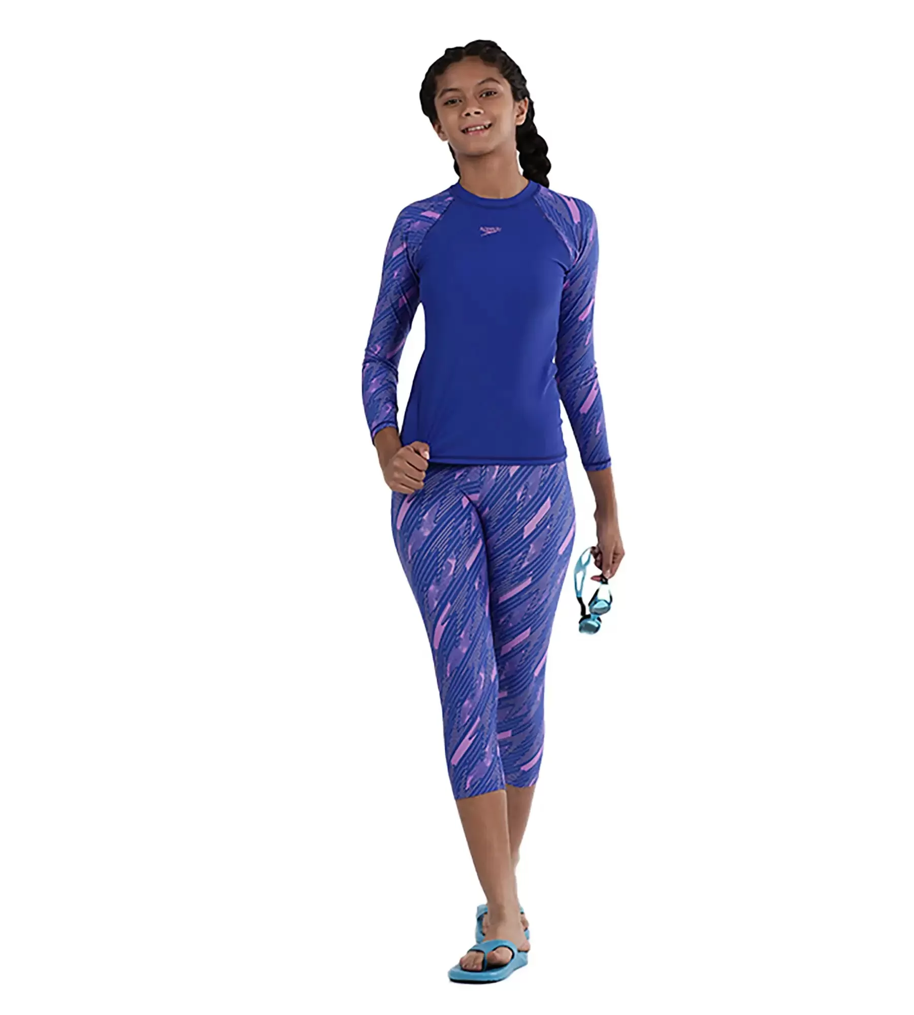 Girl's Endurance Hyperboom Printed Capri - Sweet Purple  &  True Cobalt