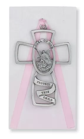 Guardian Angel Cross with Pink Ribbon