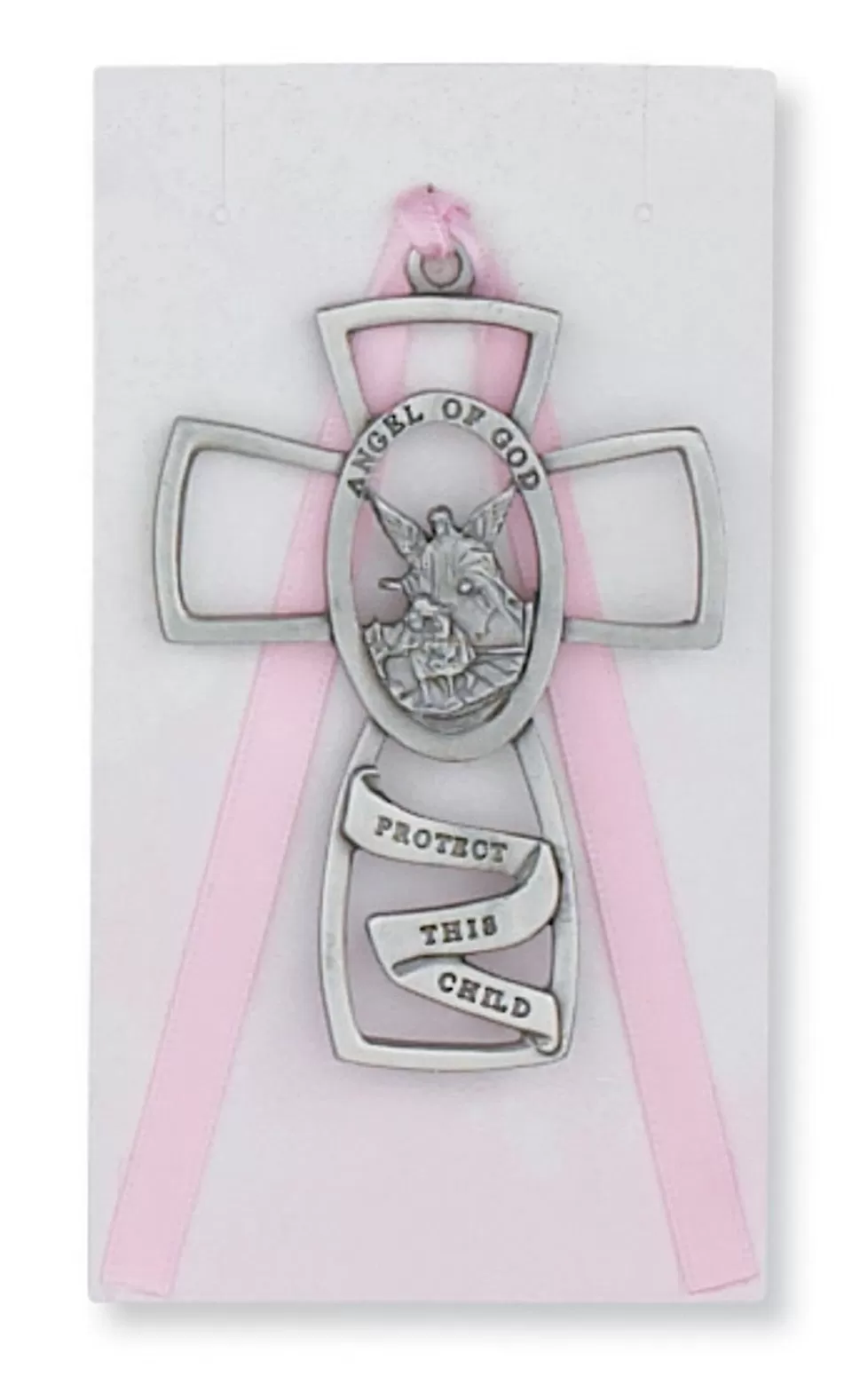 Guardian Angel Cross with Pink Ribbon