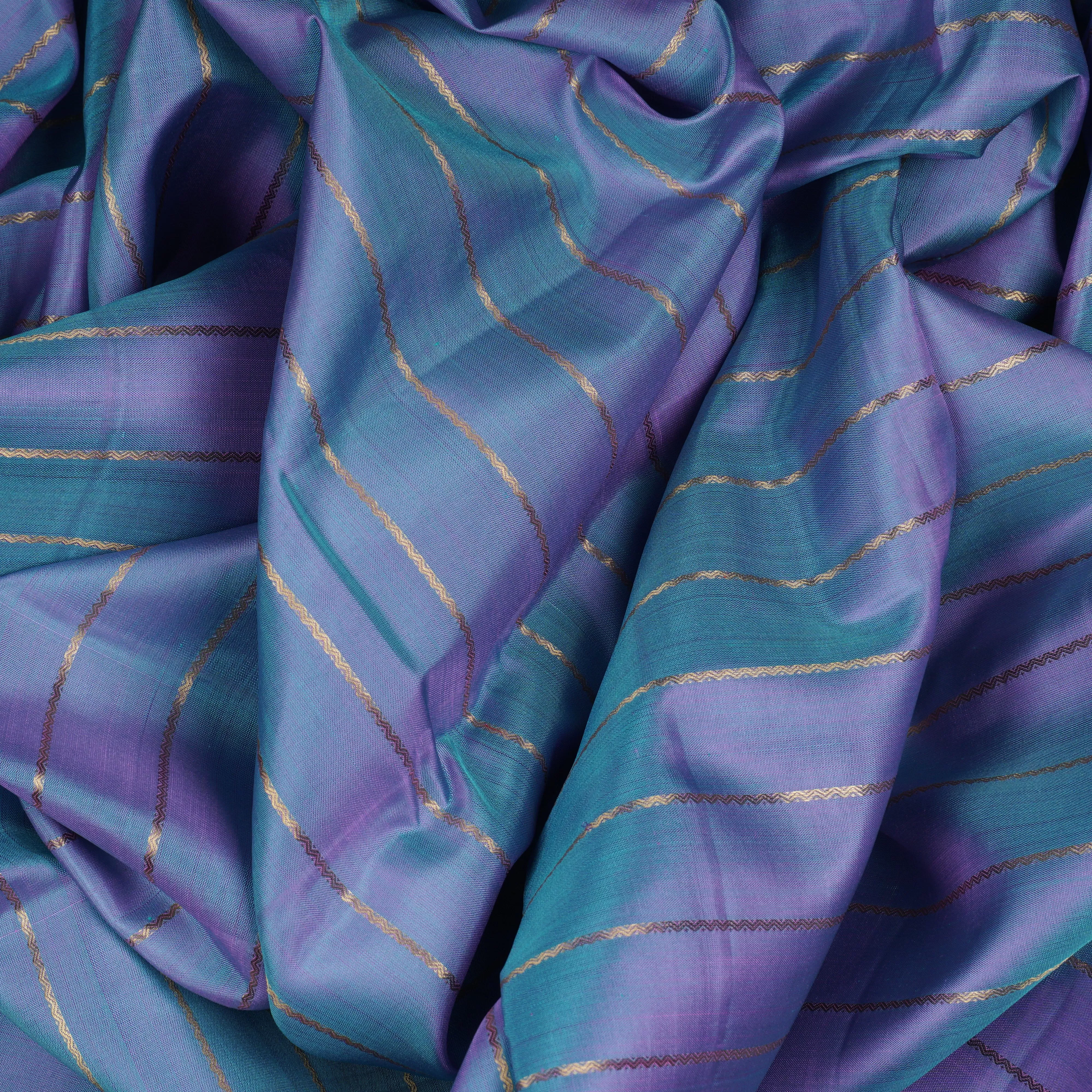 Handwoven Blue shot with Pink and Purple Kanjivaram Silk Saree - 1601T006096DSC