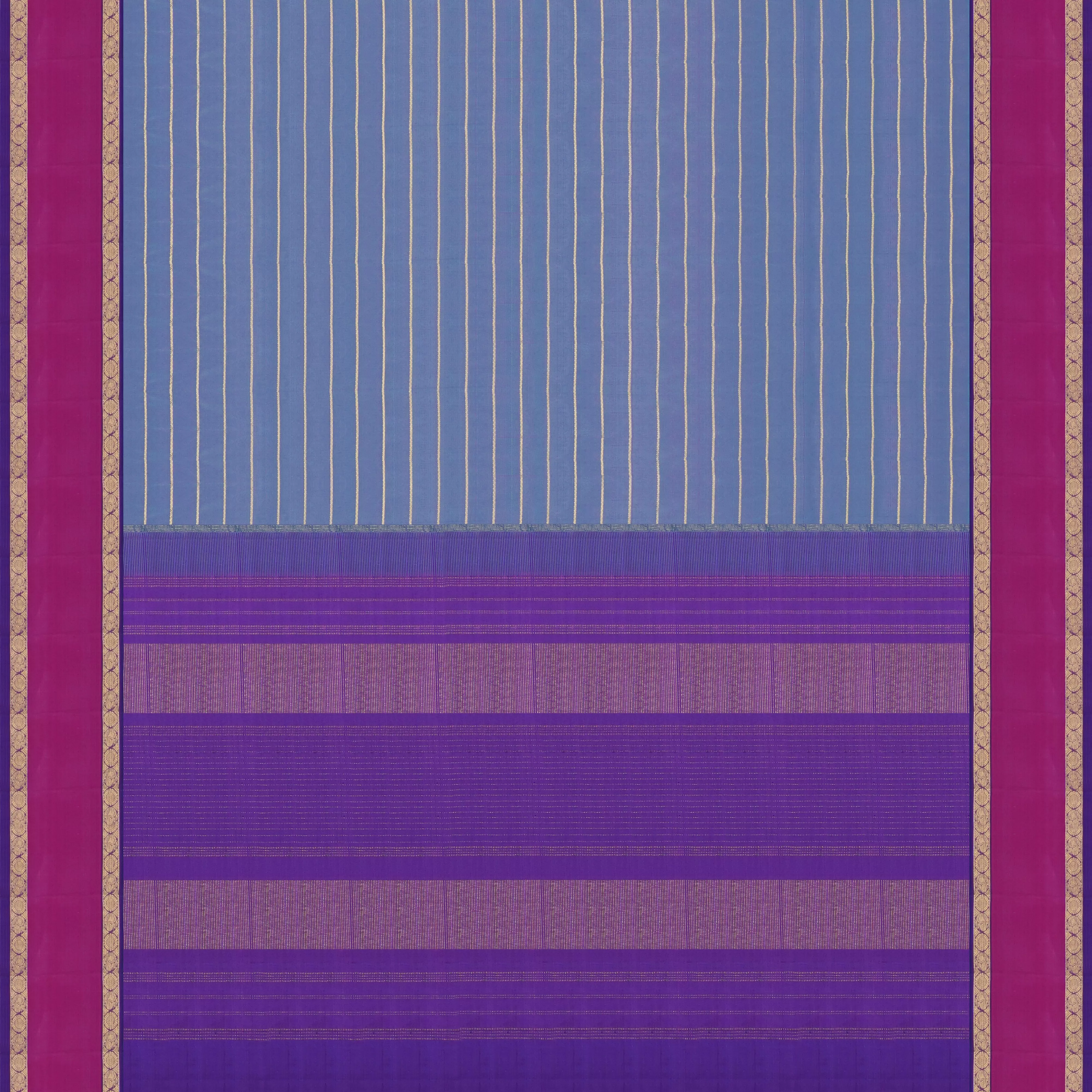 Handwoven Blue shot with Pink and Purple Kanjivaram Silk Saree - 1601T006096DSC