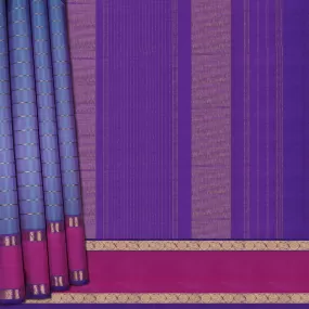 Handwoven Blue shot with Pink and Purple Kanjivaram Silk Saree - 1601T006096DSC