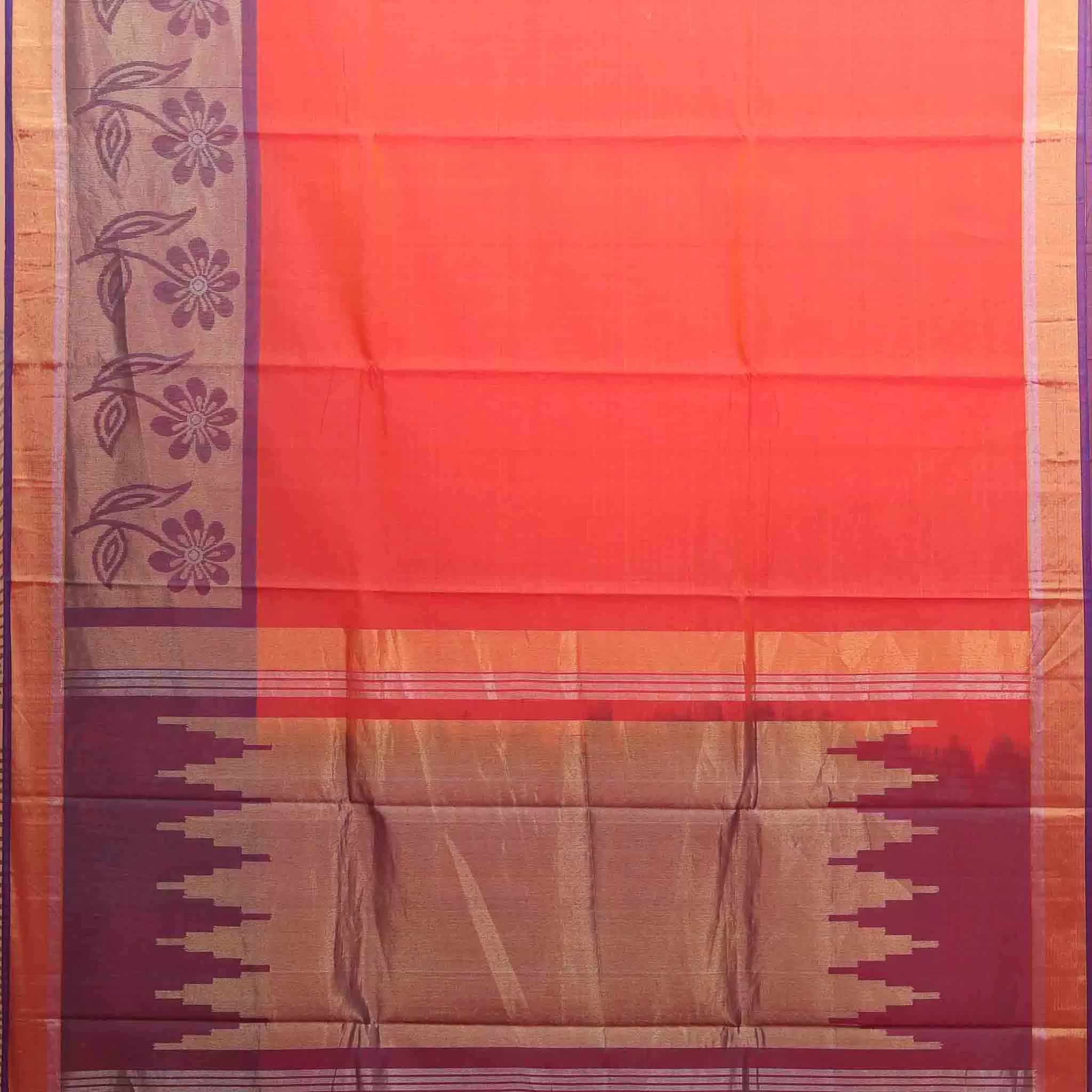 Handwoven Orange with Purple Silk Cotton Saree- 151N005034DSA