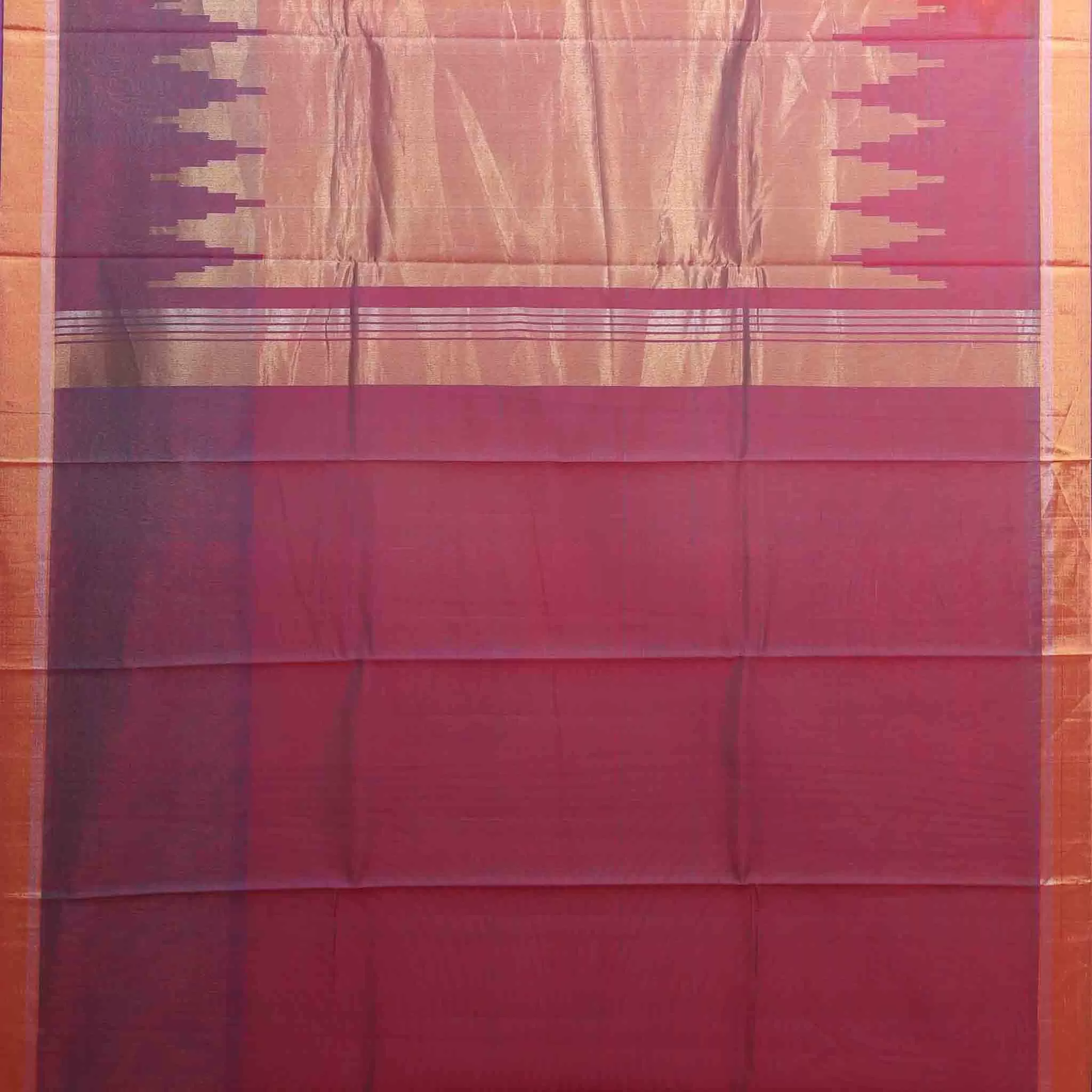 Handwoven Orange with Purple Silk Cotton Saree- 151N005034DSA