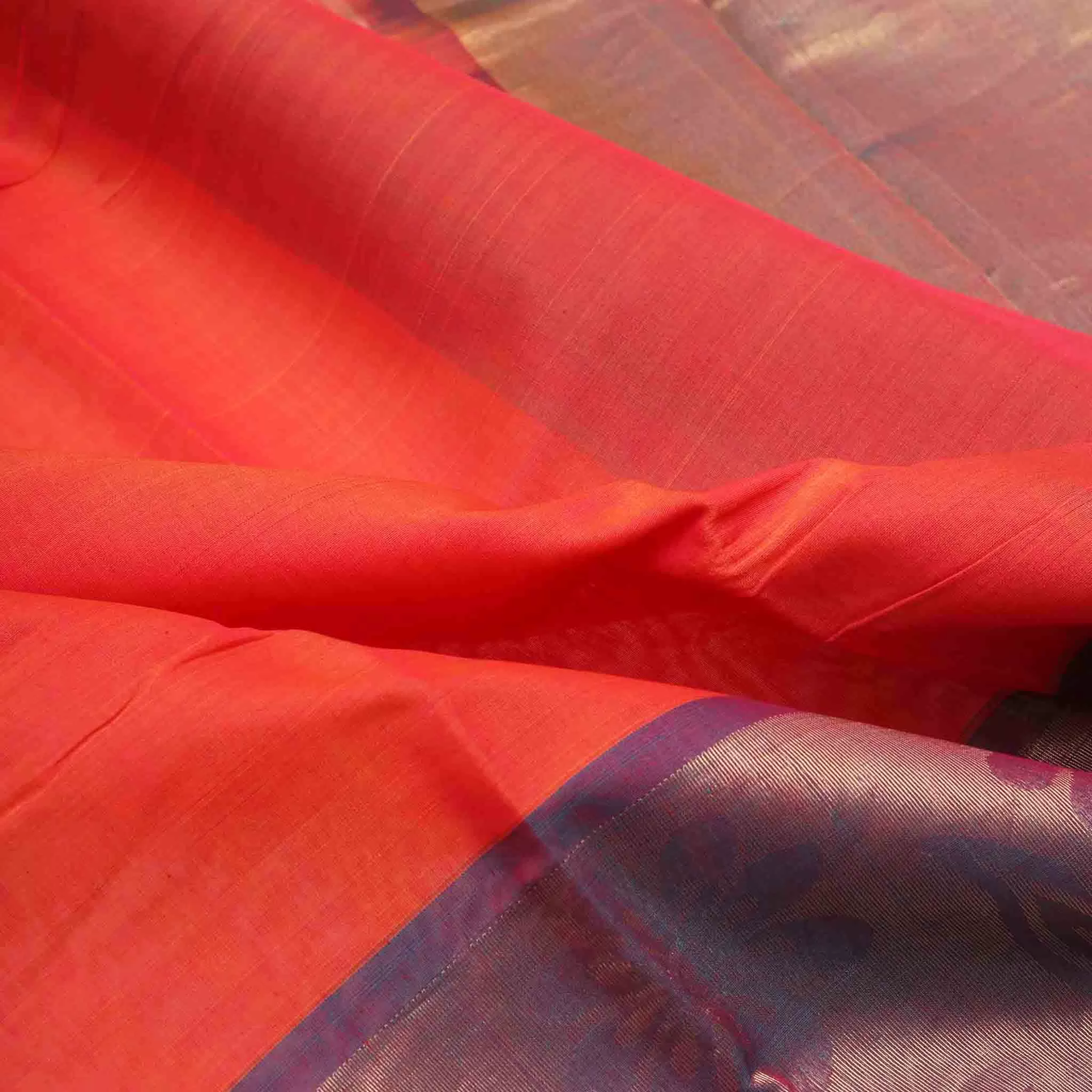 Handwoven Orange with Purple Silk Cotton Saree- 151N005034DSA