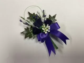 Heather buttonhole - purple ribbon