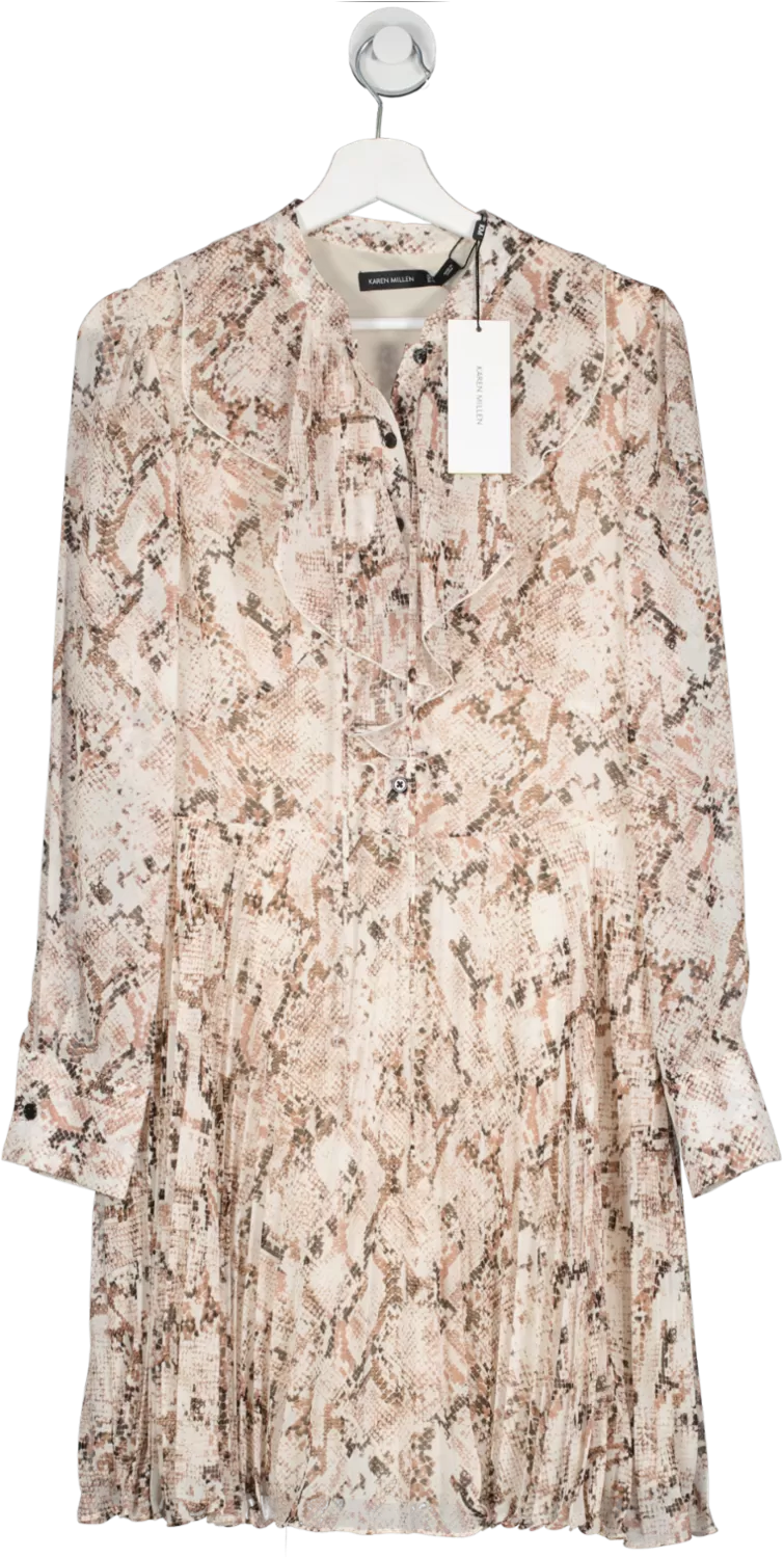 Karen Millen Beige Snake Print Pleated Mini Dress BNWT UK 14