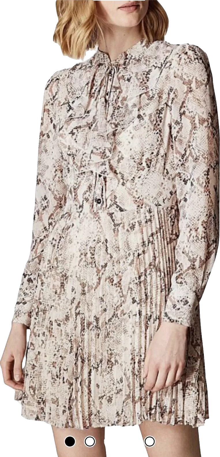 Karen Millen Beige Snake Print Pleated Mini Dress BNWT UK 14