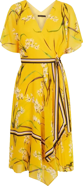 Karen Millen Yellow Pleated Floral Midi Dress BNWT UK 12