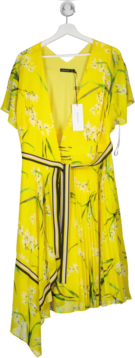 Karen Millen Yellow Pleated Floral Midi Dress BNWT UK 12