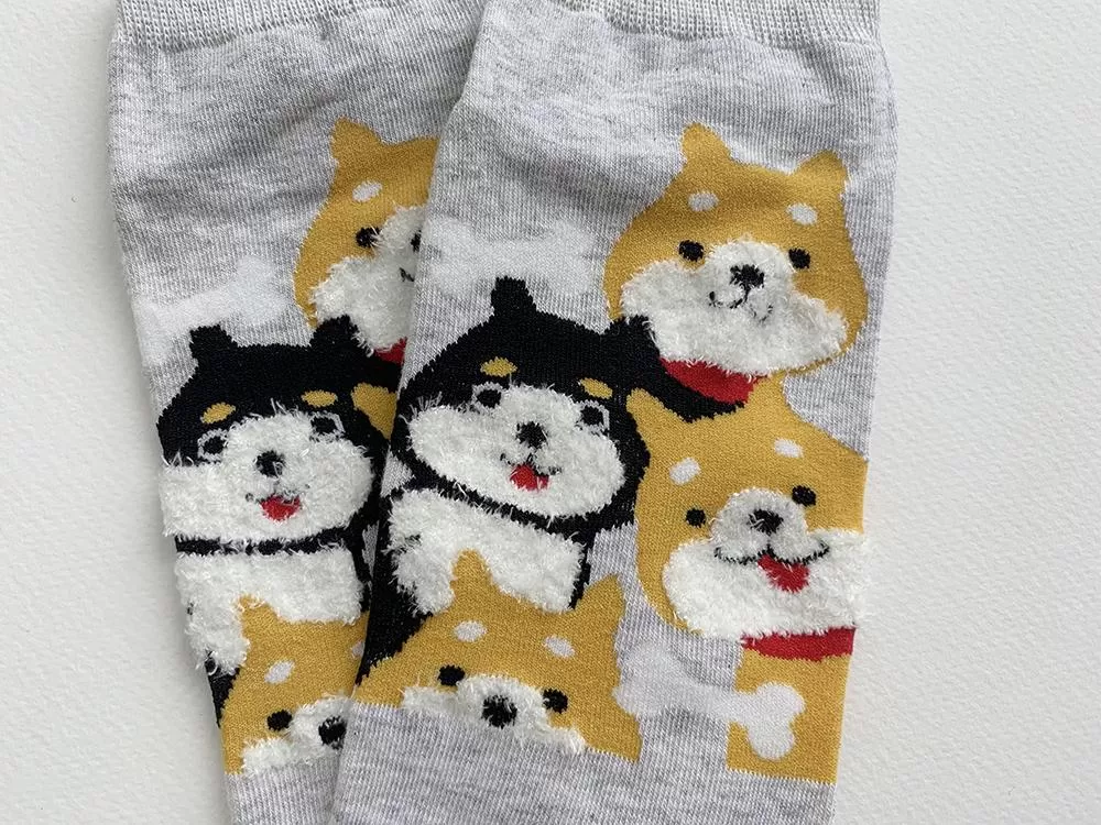 Kawaii Cute Ankle Socks - Puppies Light Grey