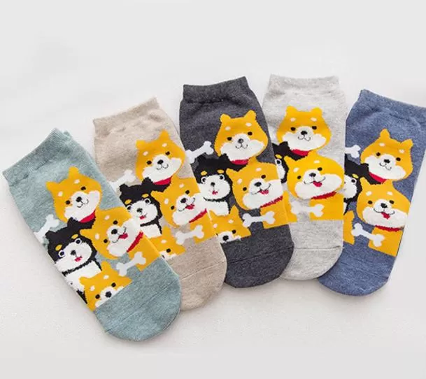 Kawaii Cute Ankle Socks - Puppies Navy Blue