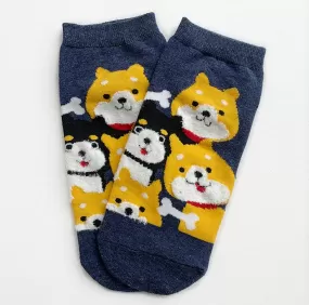 Kawaii Cute Ankle Socks - Puppies Navy Blue